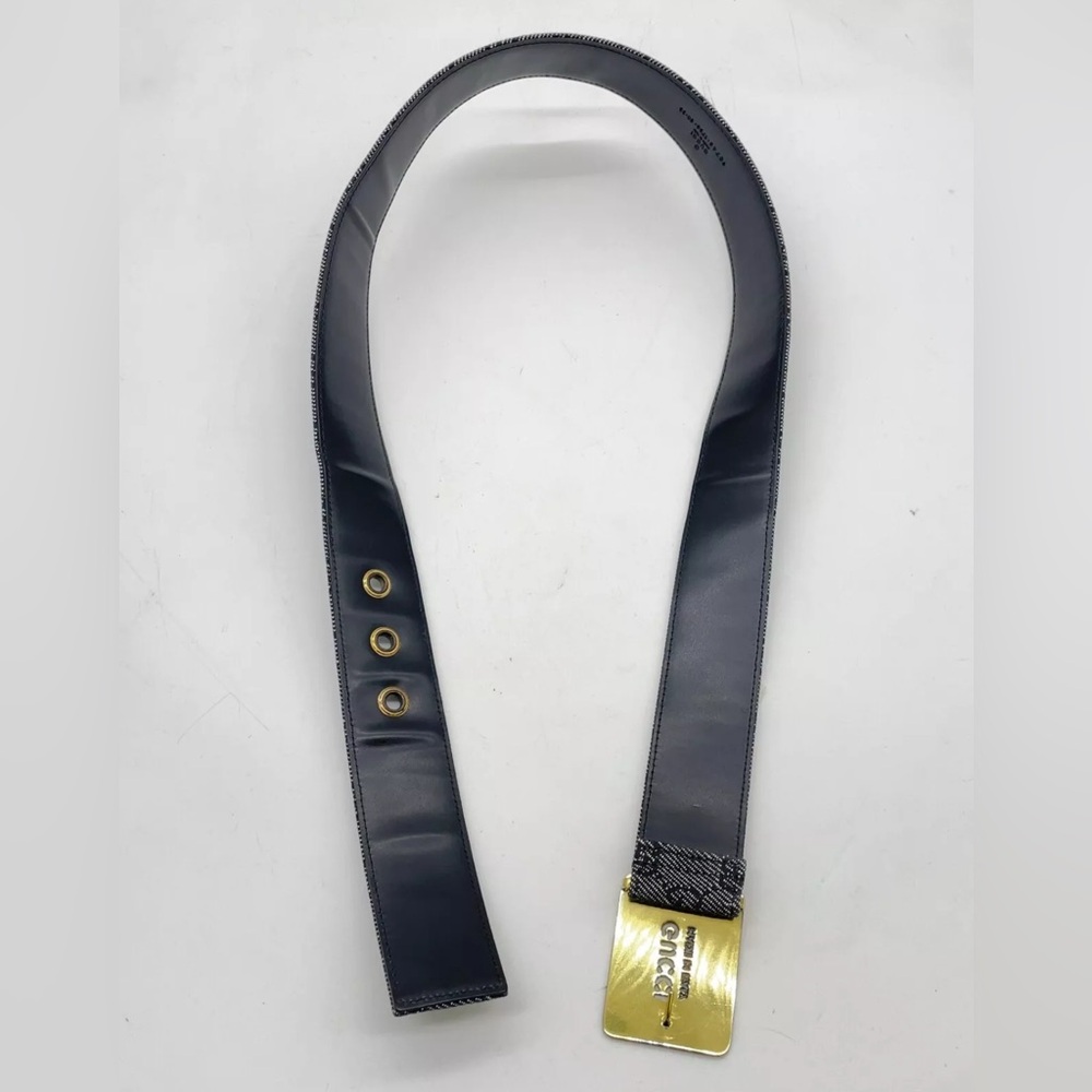Auth GUCCI GG canvas denim 90745.1766.80.32 Belt W/Bag Gucci Black Leather Belt - Picture 5 of 13